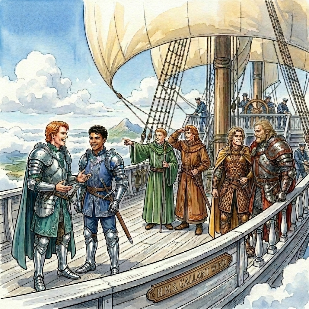 The Six Knights aboard the H.M.S. Gallant Wind