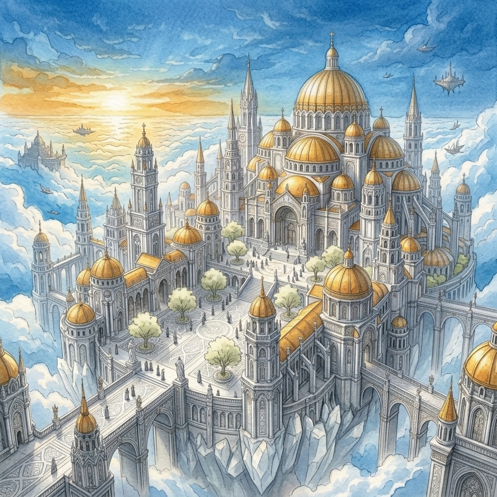 Celestia — a radiant celestial city of silver and light.